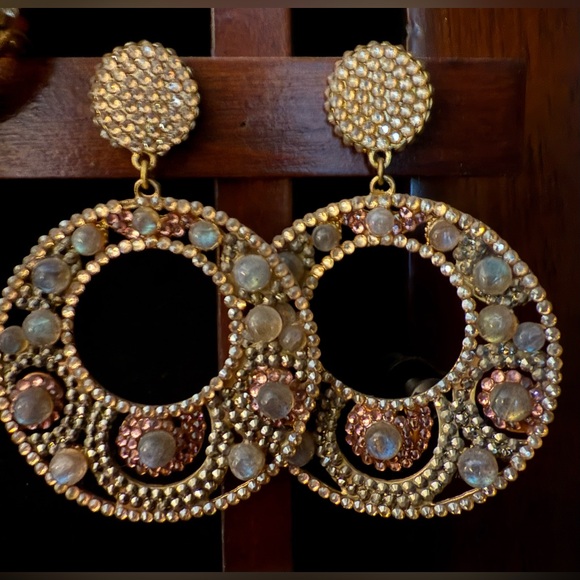 Roni Blanshay Swarovski Crystal and Moonstone Earrings - Picture 2 of 3